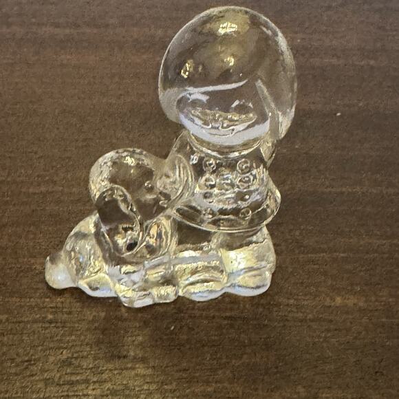 Vintage Clear Glass Girl with Puppy Dog Figurine 2 1/2" Collectible Sculpture - Picture 1 of 14